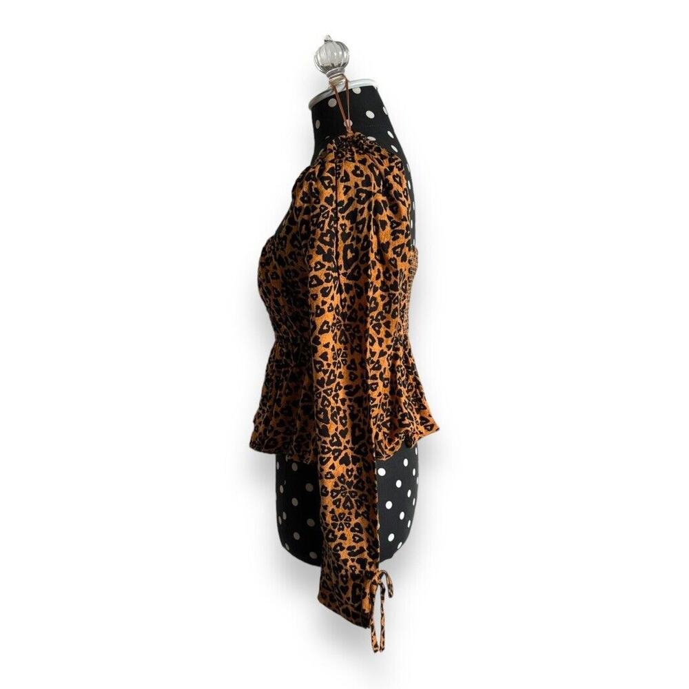 Urban Outfitters Womens Blouse Sz M Ava‎ Smocked Heart Leopard Print NEW - Picture 8 of 11